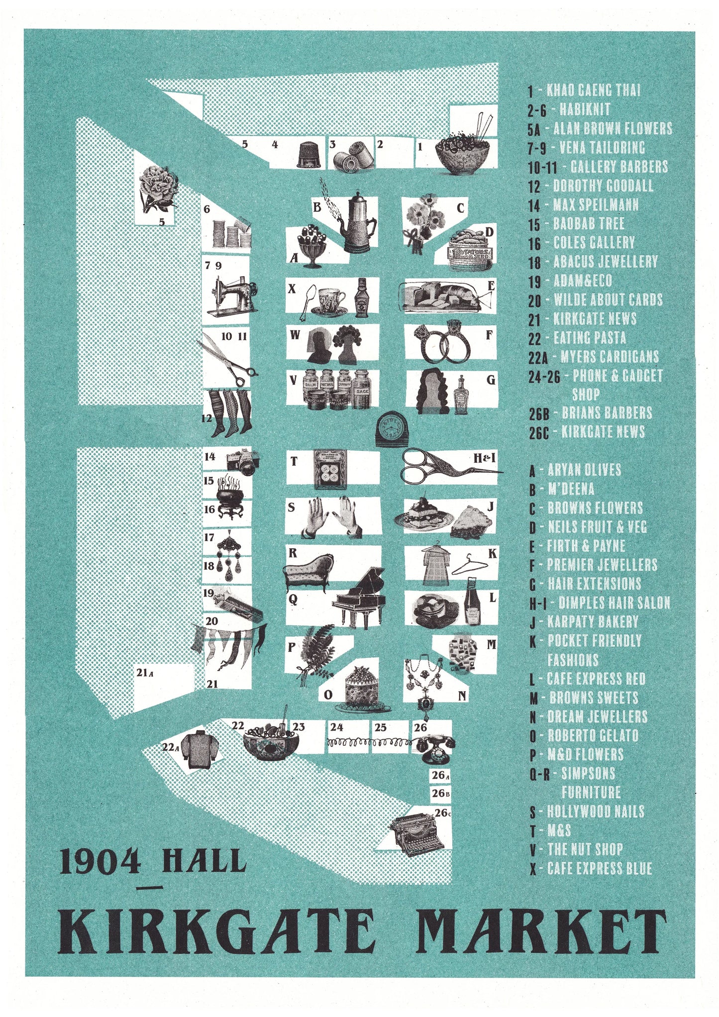 Kirkgate Market Map A3 Risograph Print