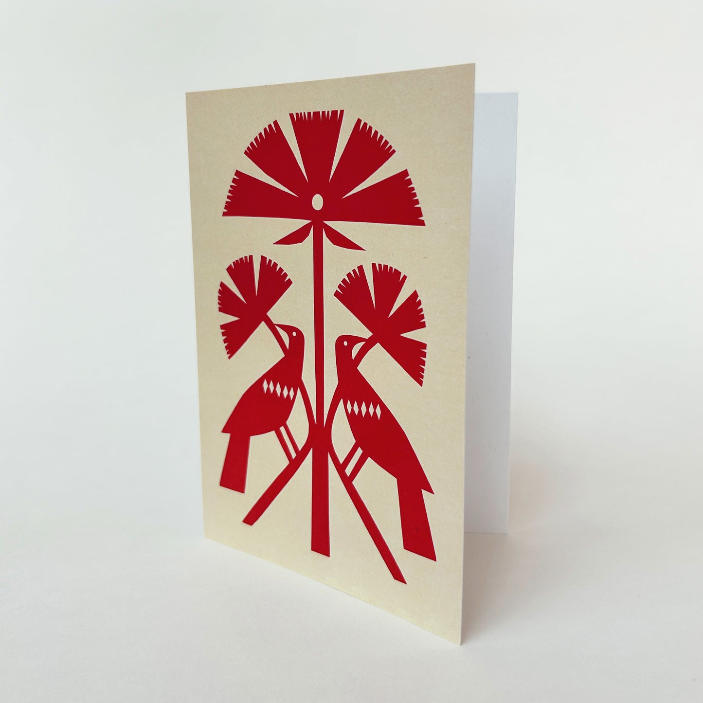 Red Papercut Bird Greetings Card