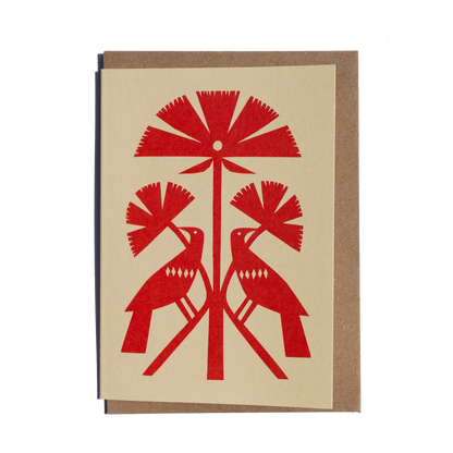 Red Papercut Bird Greetings Card