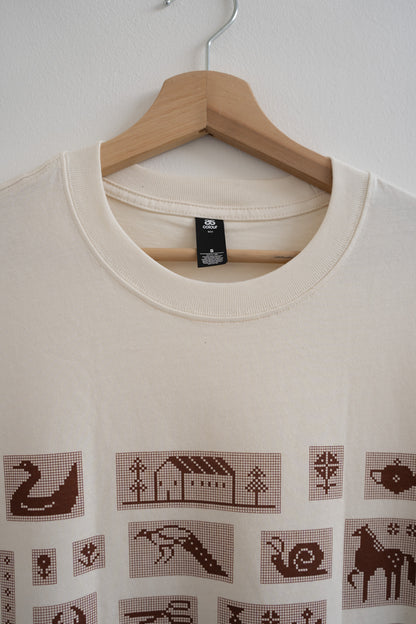Brown Pixel Illustration Screenprinted Tshirt