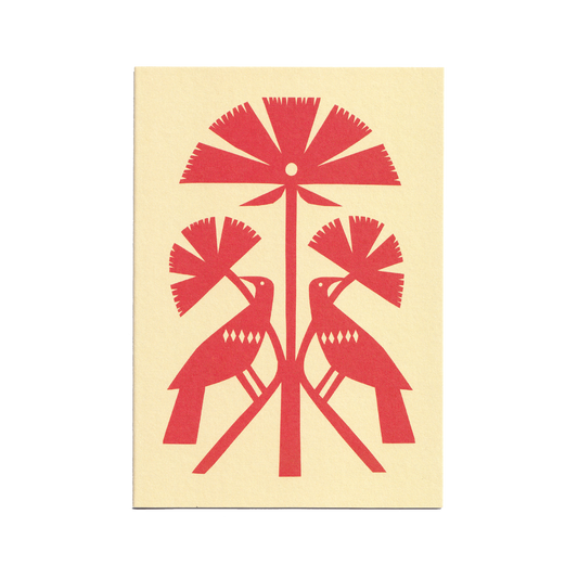 Red Papercut Bird Greetings Card