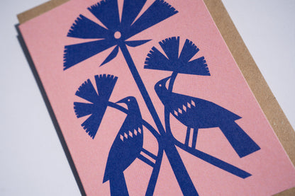 Blue Papercut Bird Greetings Card
