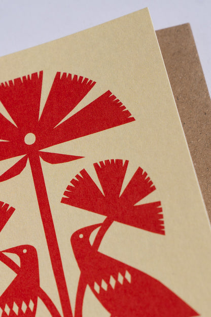 Red Papercut Bird Greetings Card