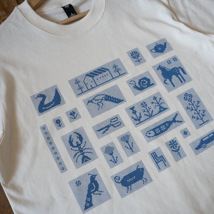 Blue Pixel Illustration Screenprinted Tshirt