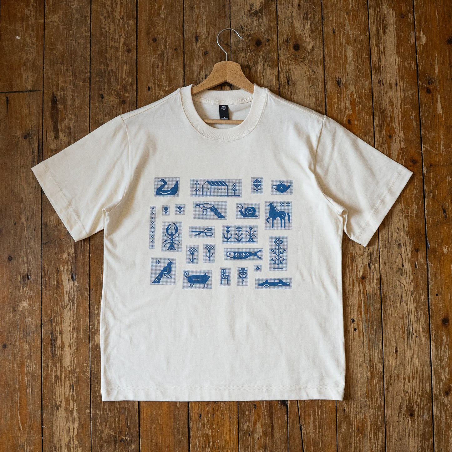 Blue Pixel Illustration Screenprinted Tshirt