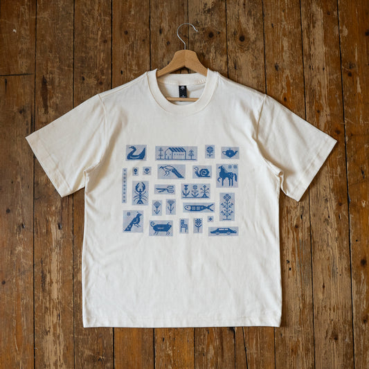 Blue Pixel Illustration Screenprinted Tshirt